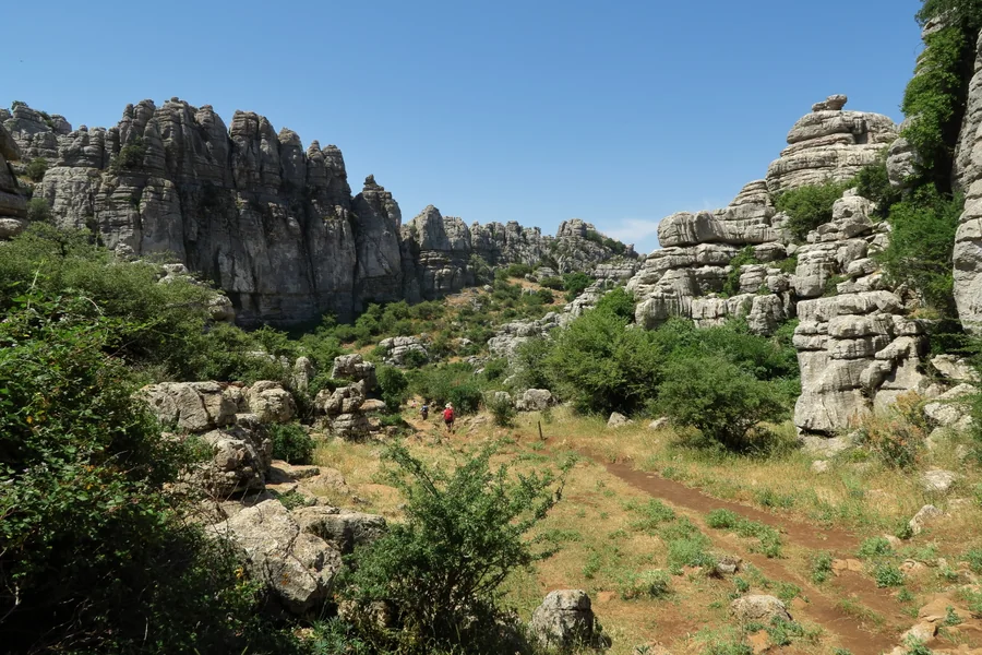 El sendero de la Ruta Amarilla discurriendo entre los callejones de roca del Torcal Alto